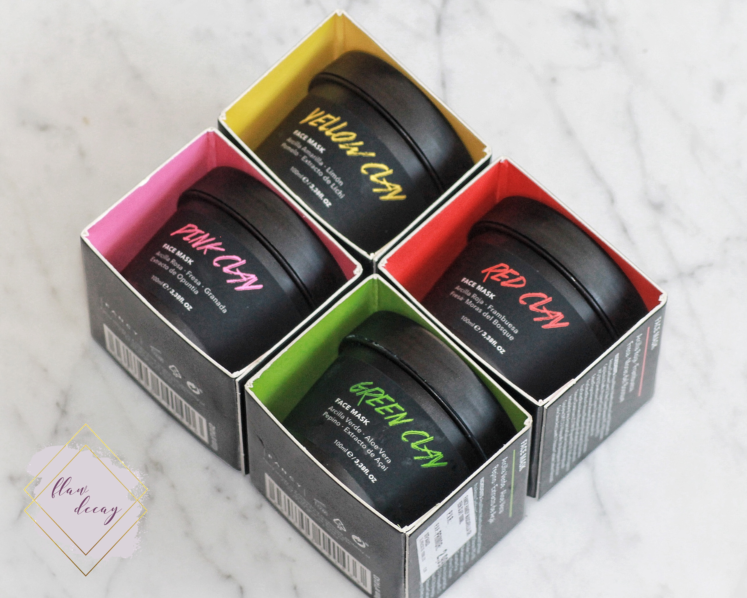 Pink, Red, Yellow and Green Clay Masks from Fancy Handy